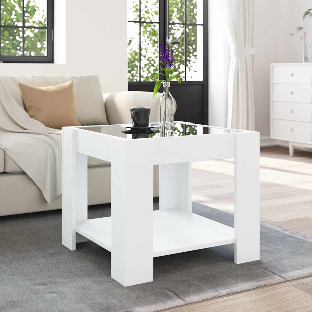 vidaXL Stolik kawowy z LED, biały 53x53x45 cm, materiał drewnopochodny