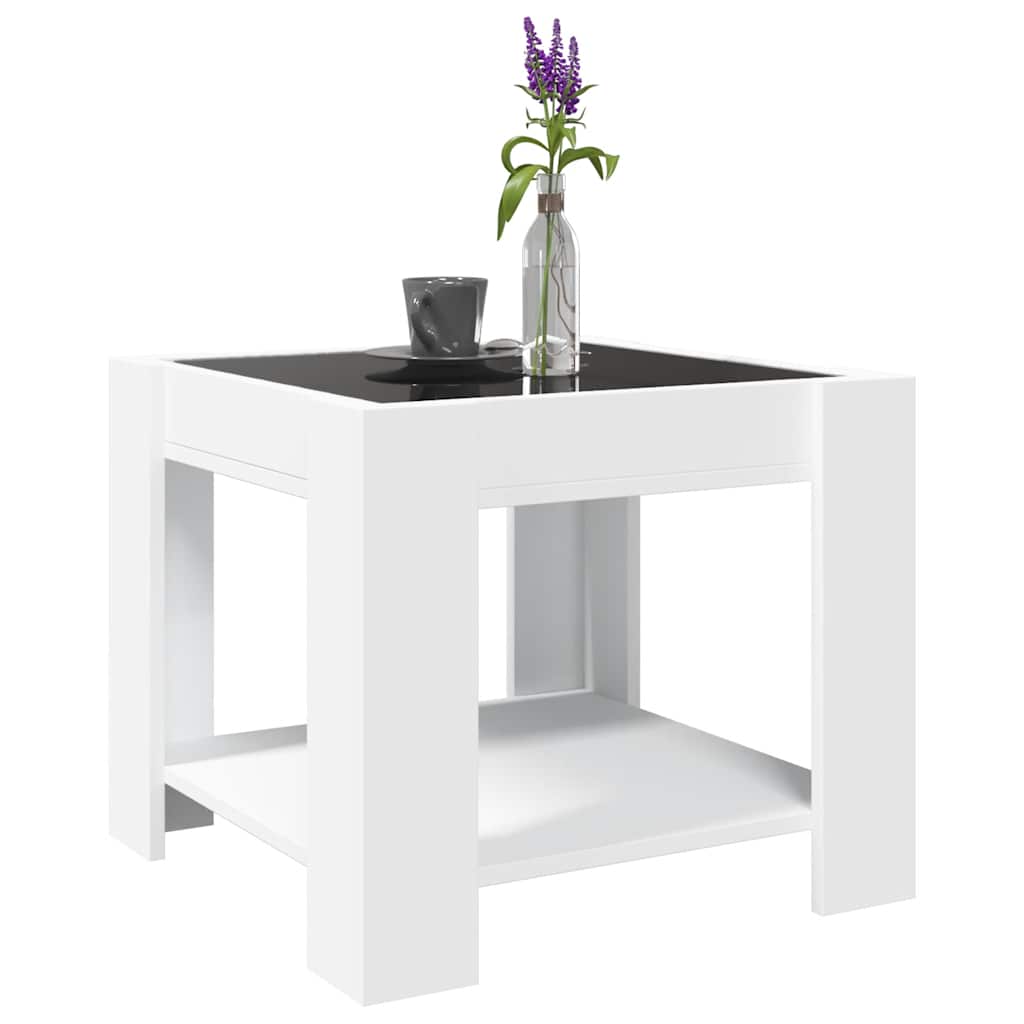 vidaXL Stolik kawowy z LED, biały 53x53x45 cm, materiał drewnopochodny