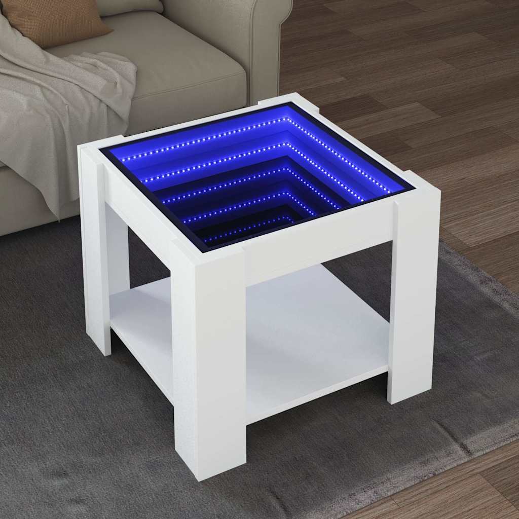 vidaXL Stolik kawowy z LED, biały 53x53x45 cm, materiał drewnopochodny