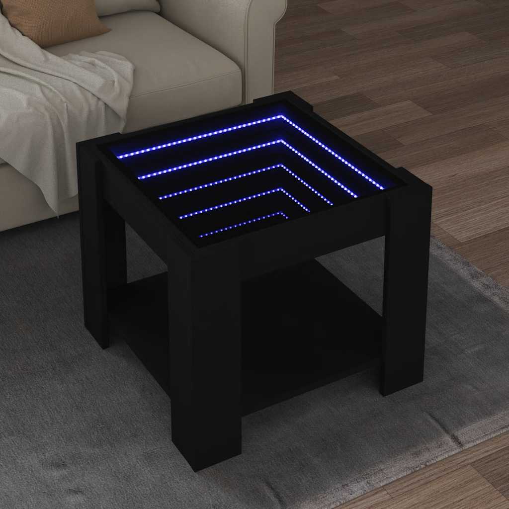 vidaXL Stolik kawowy z LED, czarny, 53x53x45 cm
