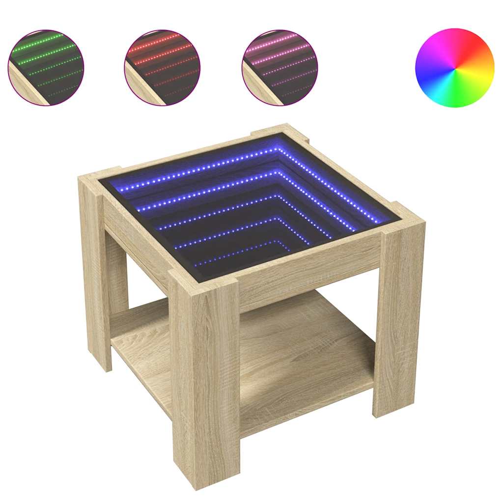 vidaXL Stolik kawowy z LED, dąb sonoma, 53x53x45 cm