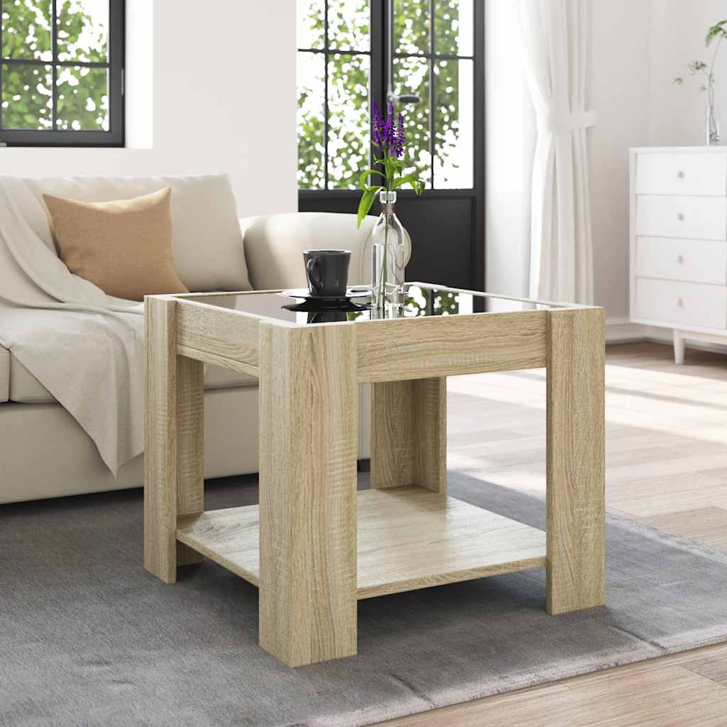 vidaXL Stolik kawowy z LED, dąb sonoma, 53x53x45 cm