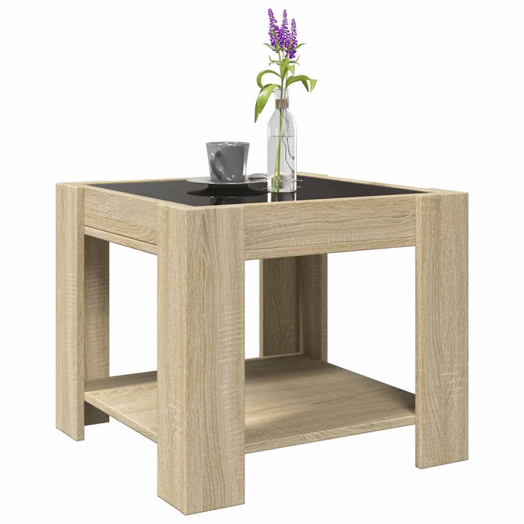 vidaXL Stolik kawowy z LED, dąb sonoma, 53x53x45 cm