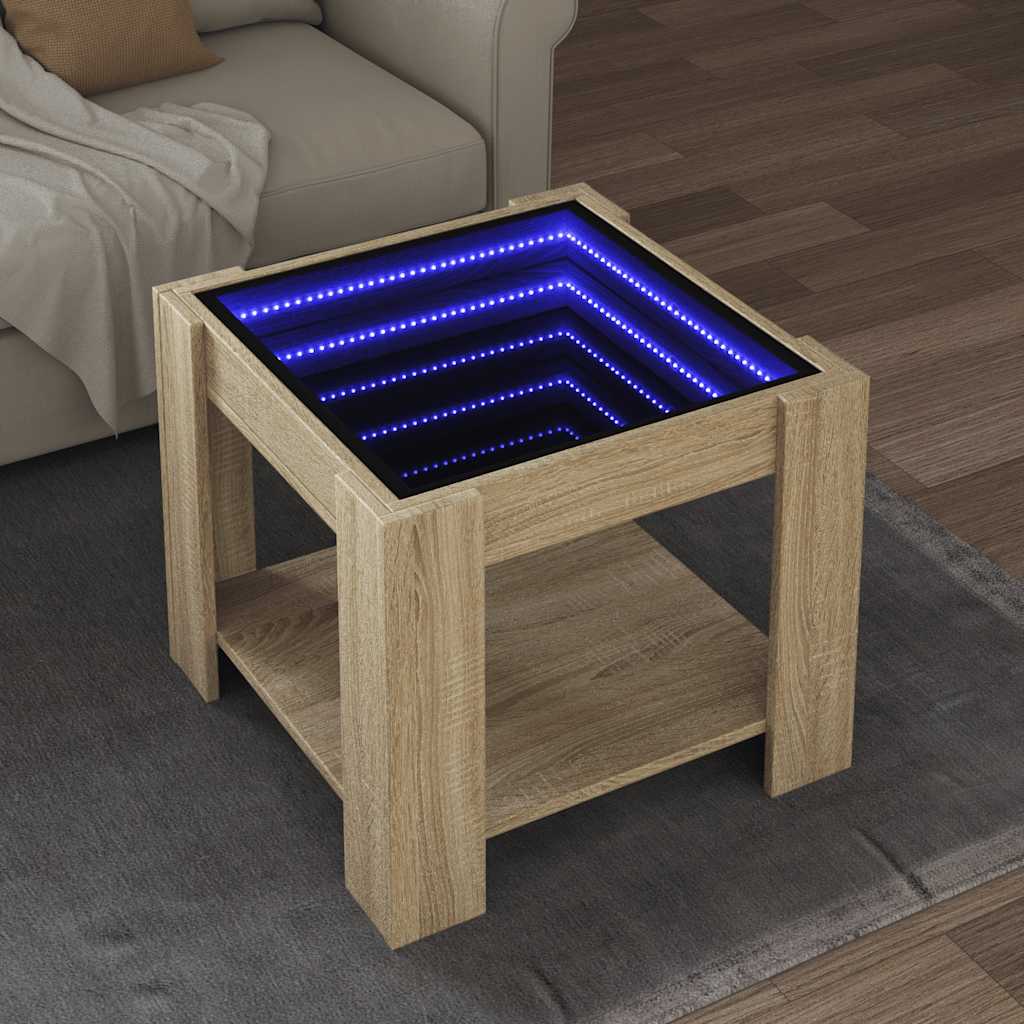 vidaXL Stolik kawowy z LED, dąb sonoma, 53x53x45 cm
