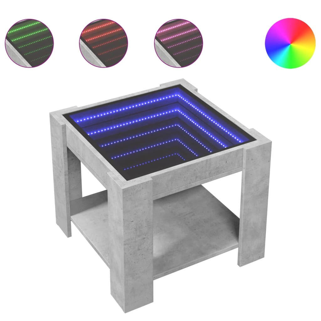 vidaXL Stolik kawowy z LED, szarość betonu, 53x53x45 cm