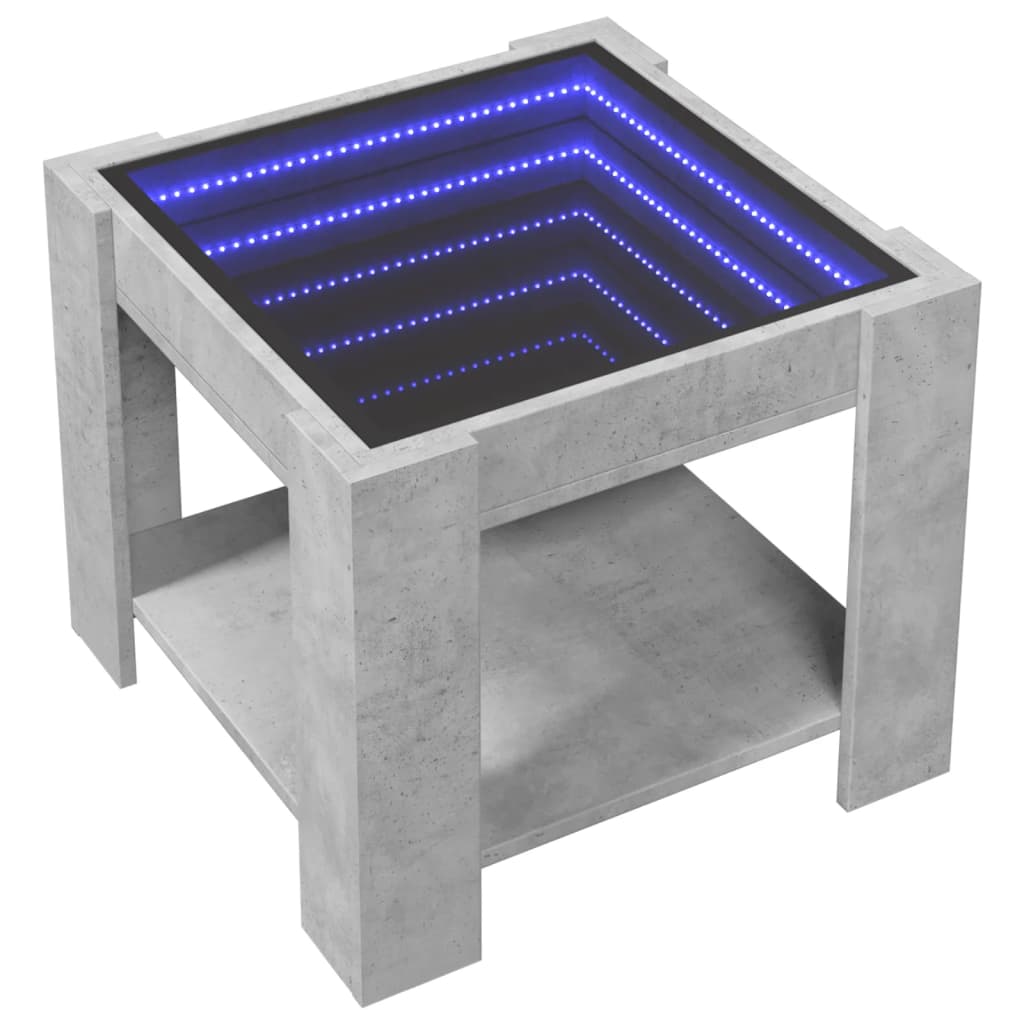 vidaXL Stolik kawowy z LED, szarość betonu, 53x53x45 cm