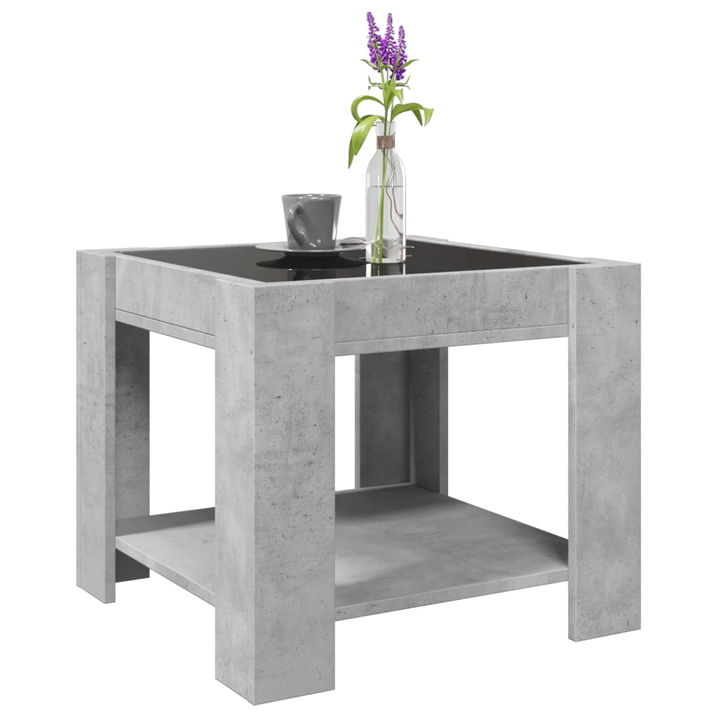 vidaXL Stolik kawowy z LED, szarość betonu, 53x53x45 cm
