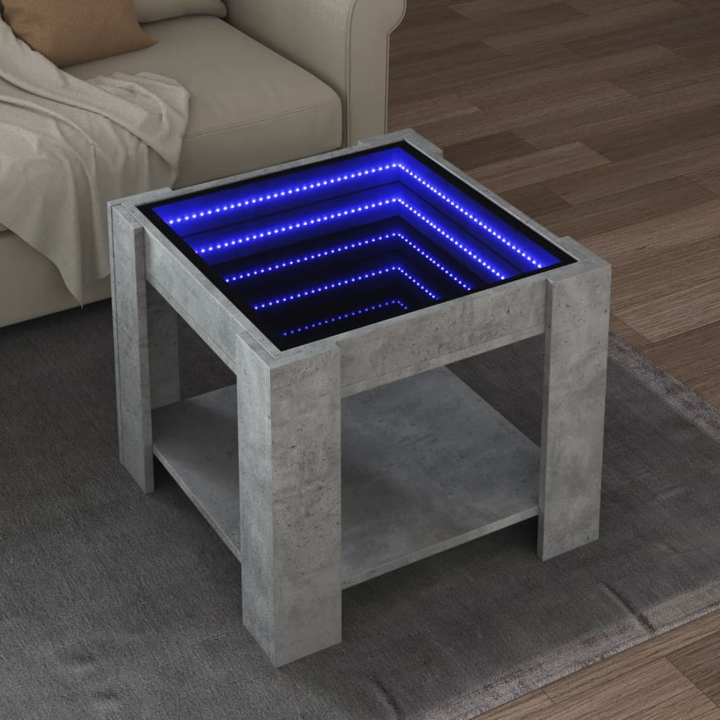 vidaXL Stolik kawowy z LED, szarość betonu, 53x53x45 cm