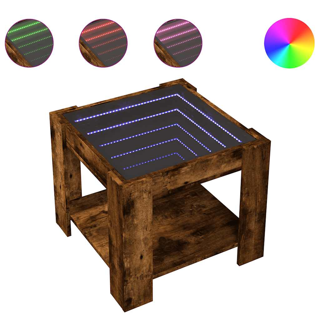 vidaXL Stolik kawowy z LED, przydymiony dąb, 53x53x45 cm