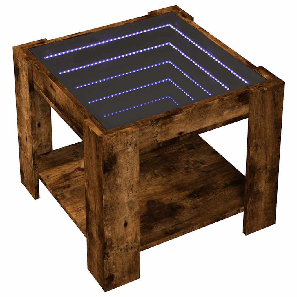 vidaXL Stolik kawowy z LED, przydymiony dąb, 53x53x45 cm