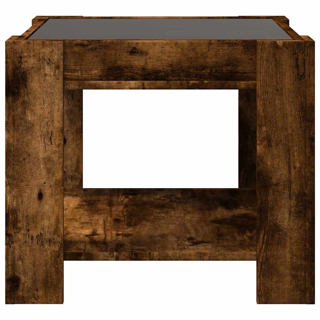 vidaXL Stolik kawowy z LED, przydymiony dąb, 53x53x45 cm
