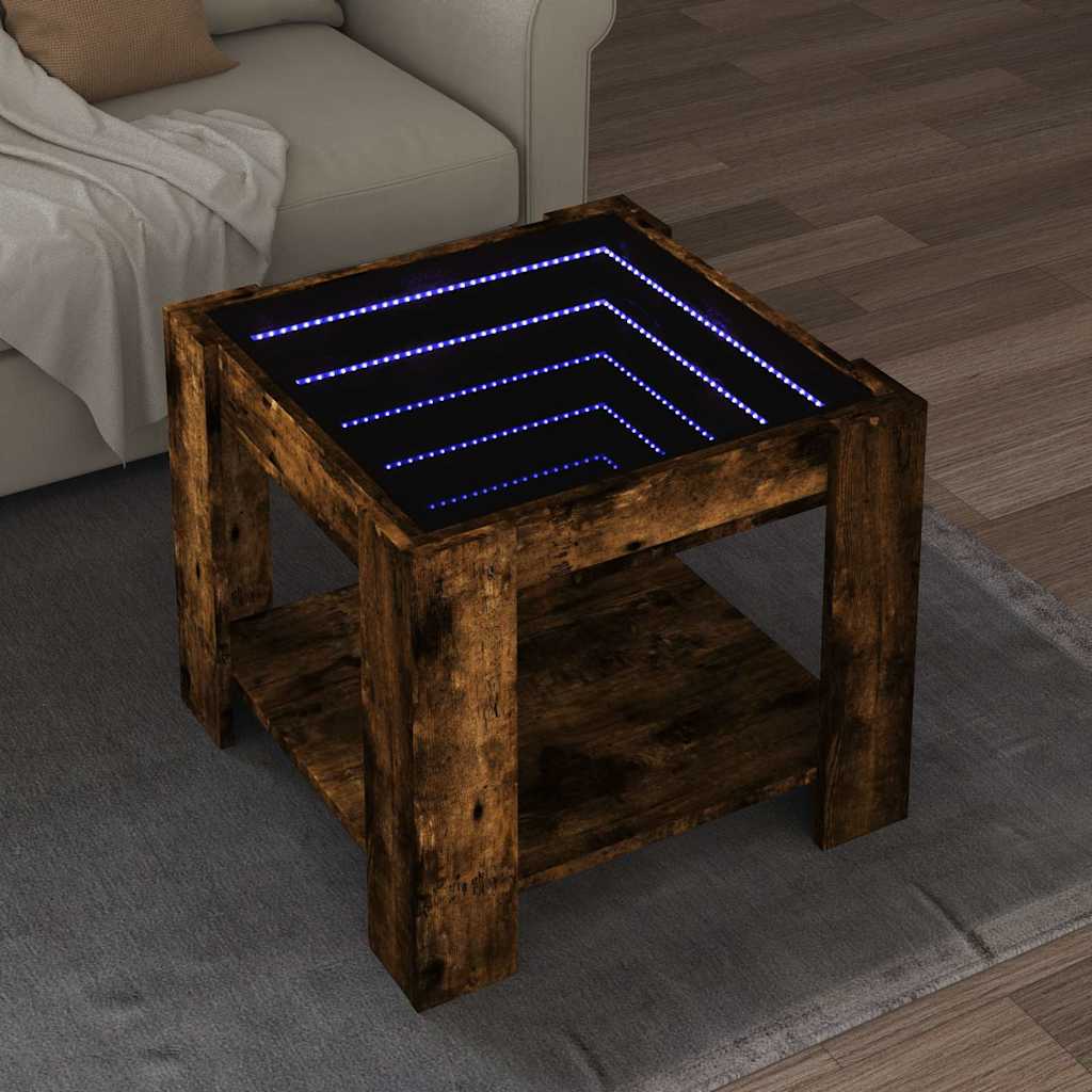 vidaXL Stolik kawowy z LED, przydymiony dąb, 53x53x45 cm