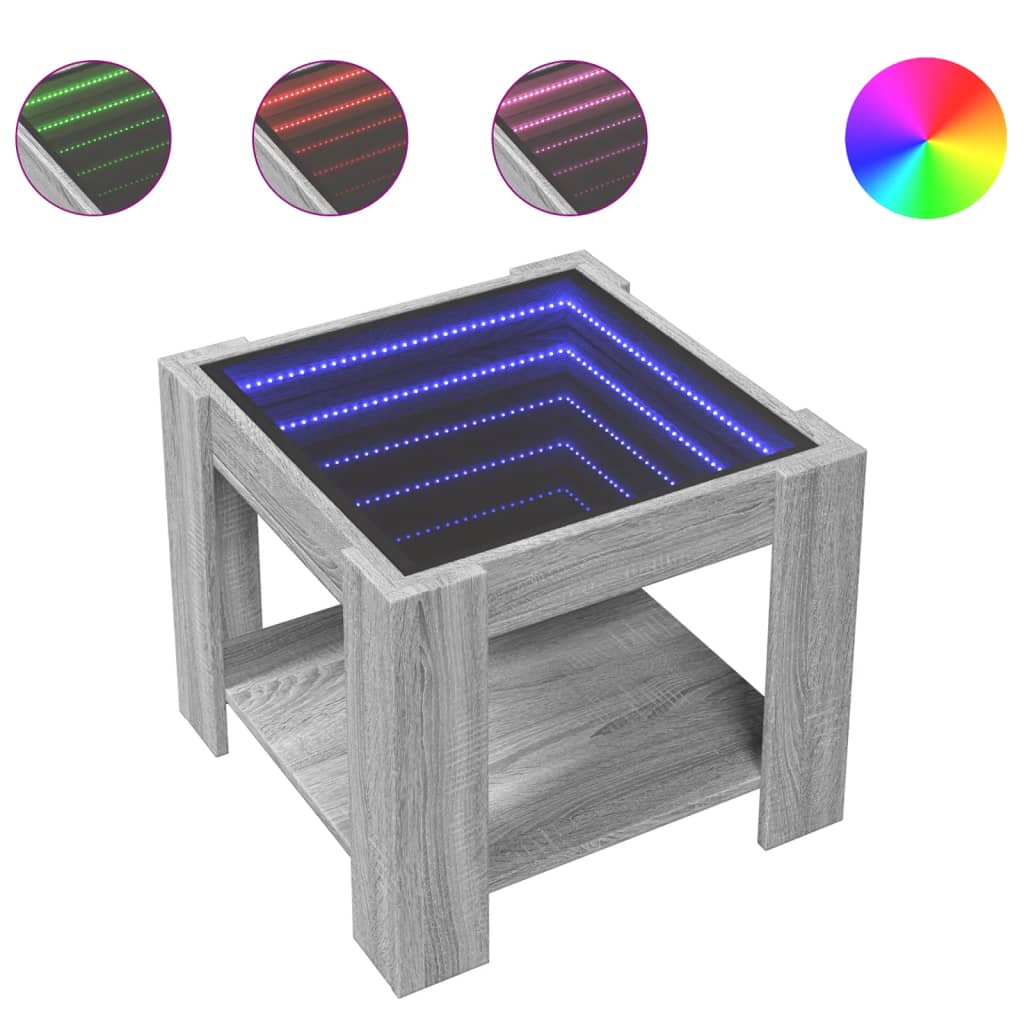 vidaXL Stolik kawowy z LED, szary dąb sonoma, 53x53x45 cm