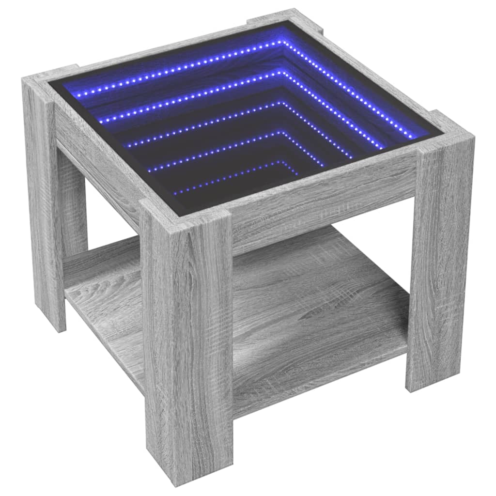 vidaXL Stolik kawowy z LED, szary dąb sonoma, 53x53x45 cm