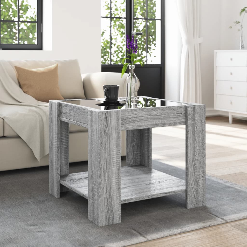vidaXL Stolik kawowy z LED, szary dąb sonoma, 53x53x45 cm