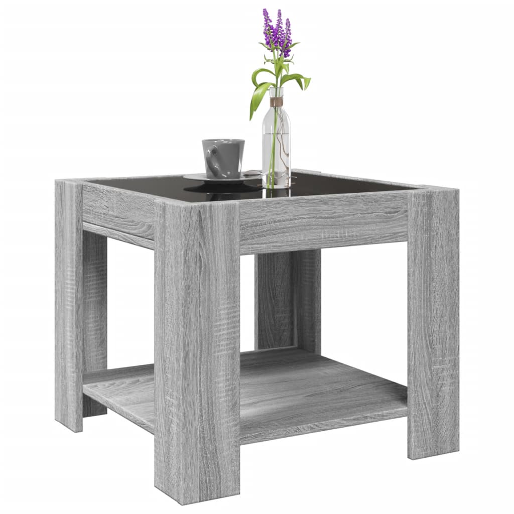vidaXL Stolik kawowy z LED, szary dąb sonoma, 53x53x45 cm