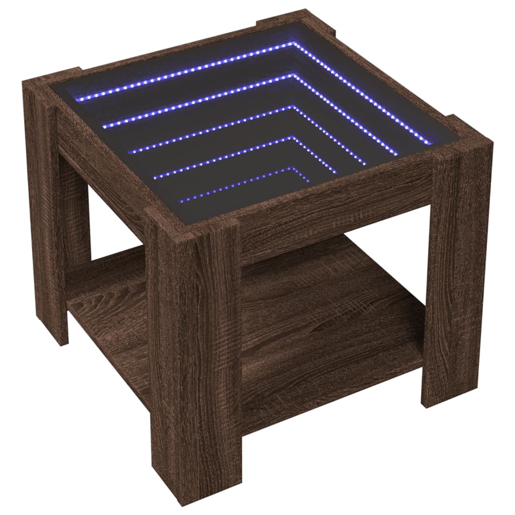 vidaXL Stolik kawowy z LED, brązowy dąb, 53x53x45 cm