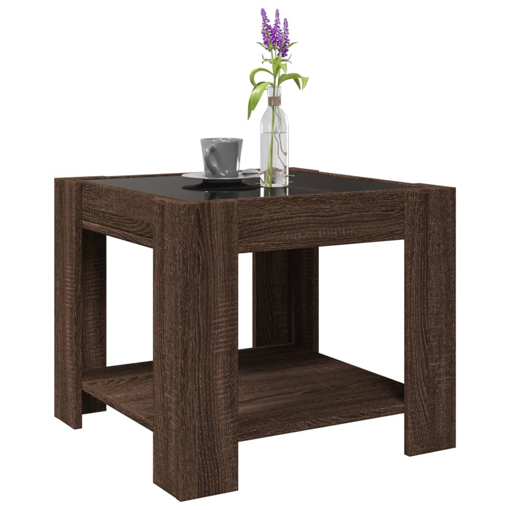 vidaXL Stolik kawowy z LED, brązowy dąb, 53x53x45 cm