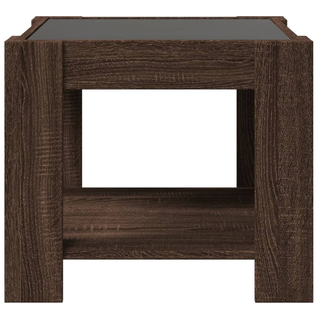 vidaXL Stolik kawowy z LED, brązowy dąb, 53x53x45 cm