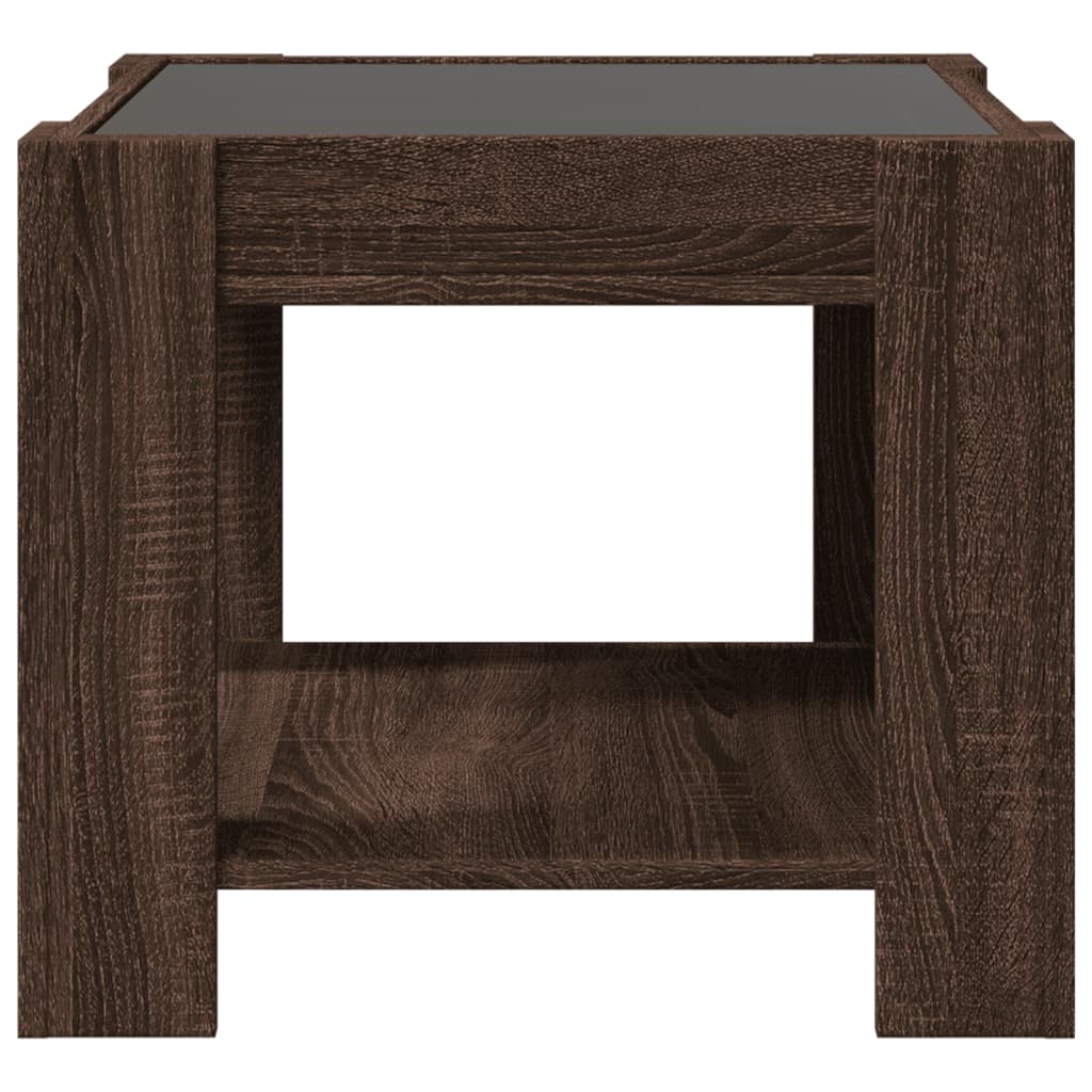 vidaXL Stolik kawowy z LED, brązowy dąb, 53x53x45 cm