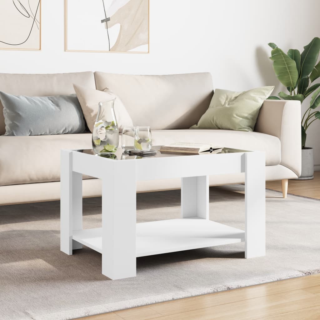 vidaXL Stolik kawowy z LED, biały 73x53x45 cm, materiał drewnopochodny