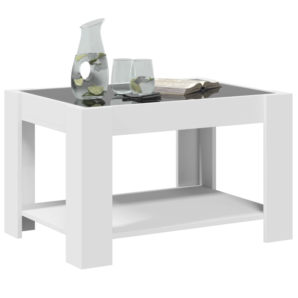 vidaXL Stolik kawowy z LED, biały 73x53x45 cm, materiał drewnopochodny