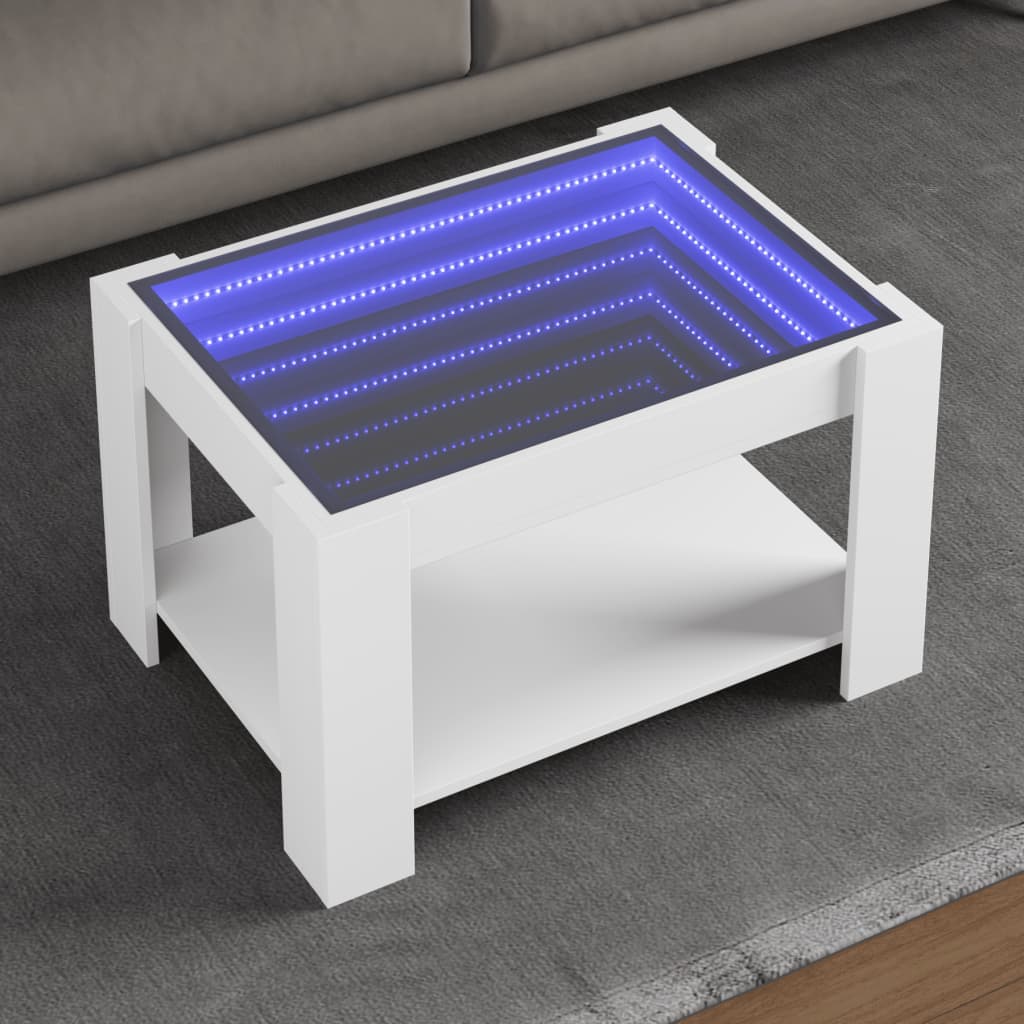 vidaXL Stolik kawowy z LED, biały 73x53x45 cm, materiał drewnopochodny