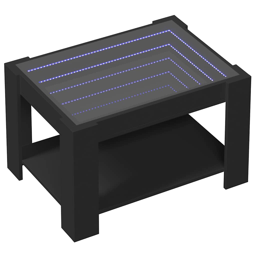 vidaXL Stolik kawowy z LED czarny 73x53x45 cm, materiał drewnopochodny