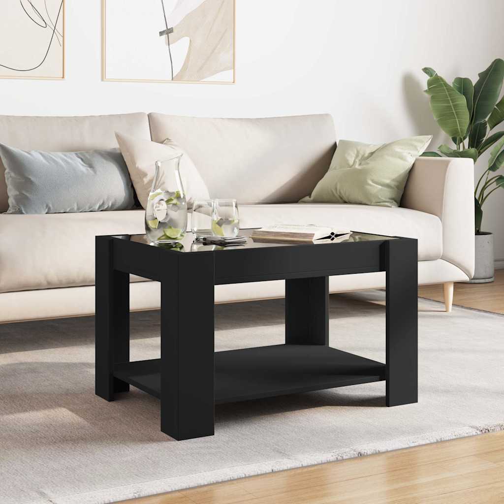 vidaXL Stolik kawowy z LED czarny 73x53x45 cm, materiał drewnopochodny