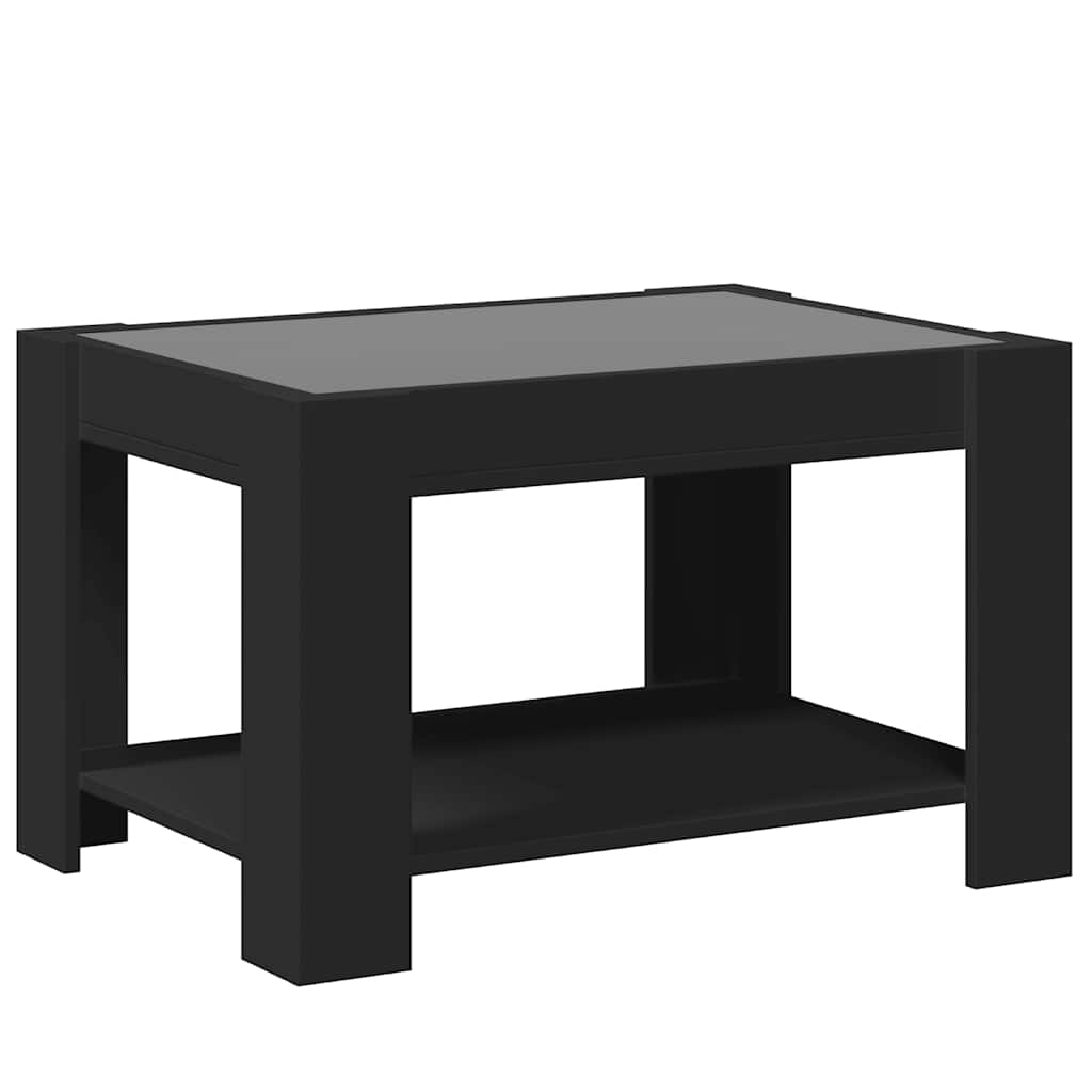 vidaXL Stolik kawowy z LED czarny 73x53x45 cm, materiał drewnopochodny