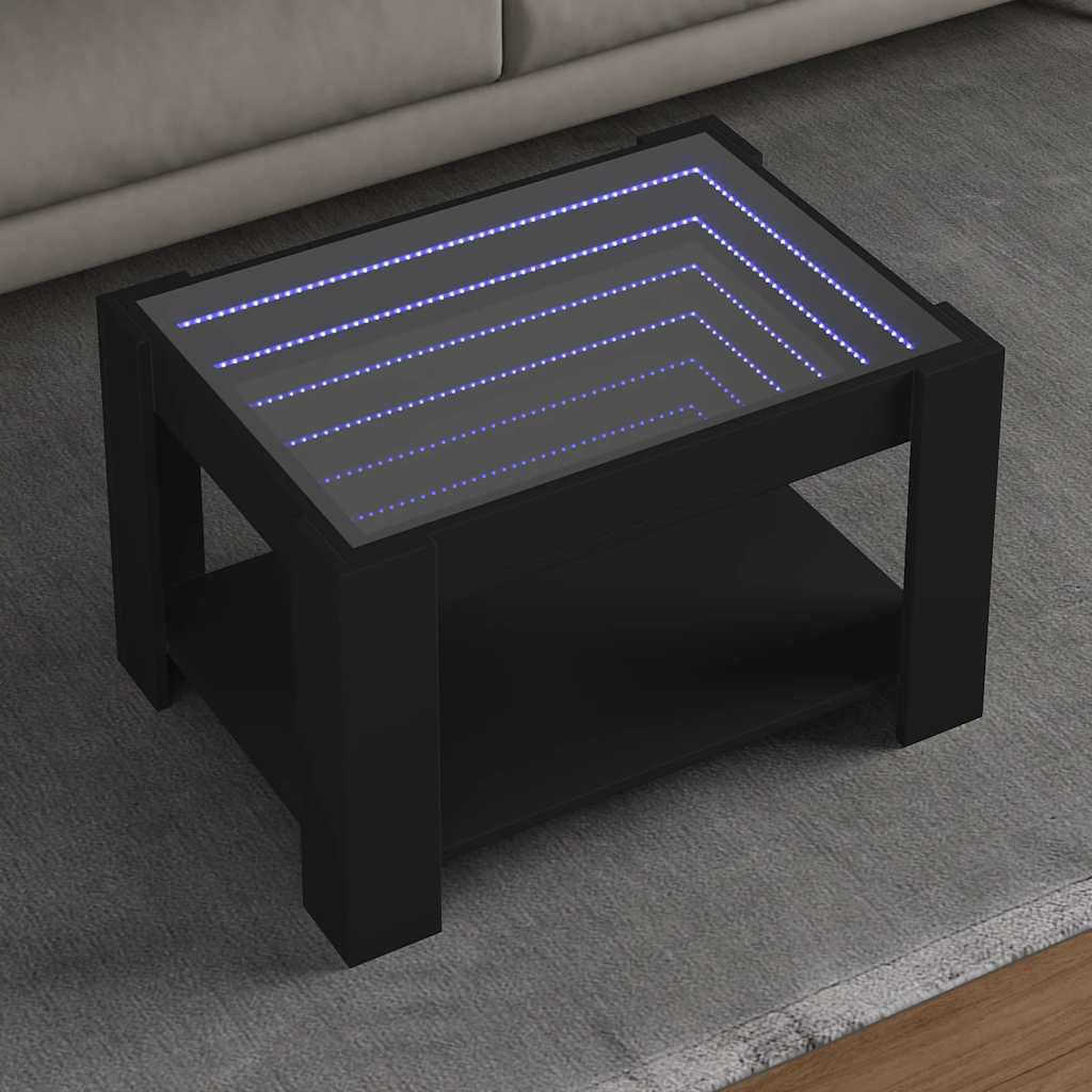 vidaXL Stolik kawowy z LED czarny 73x53x45 cm, materiał drewnopochodny
