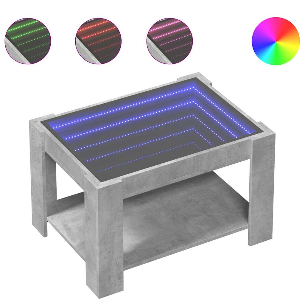 vidaXL Stolik kawowy z LED, szarość betonu, 73x53x45 cm