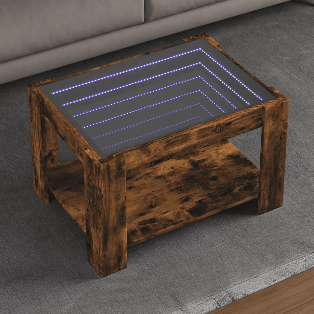 vidaXL Stolik kawowy z LED, opalany dąb, 73x53x45 cm