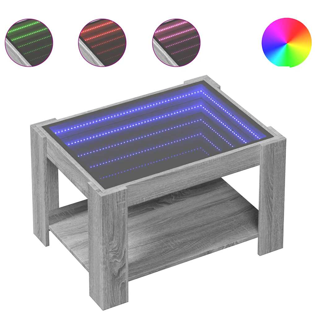 vidaXL Stolik kawowy z LED, szary dąb sonoma, 73x53x45 cm