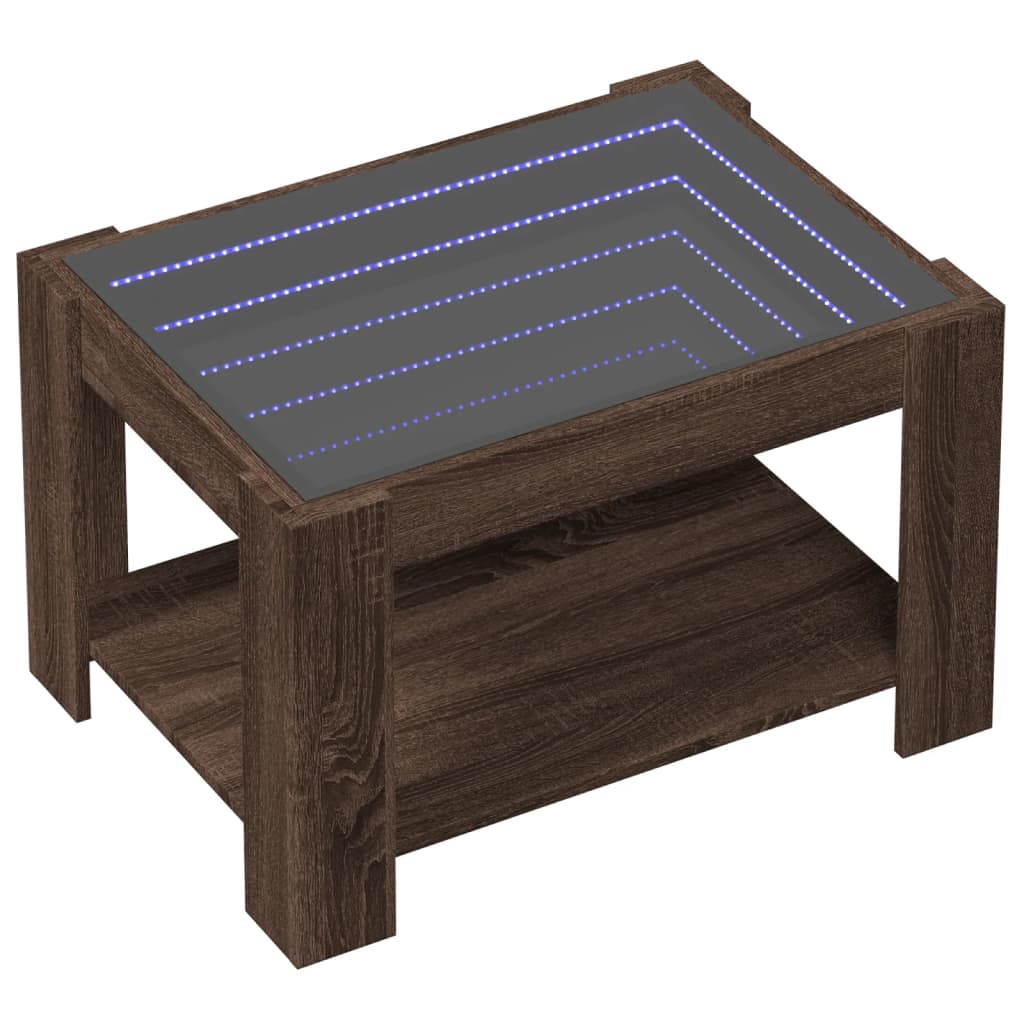 vidaXL Stolik kawowy z LED, brązowy dąb, 73x53x45 cm