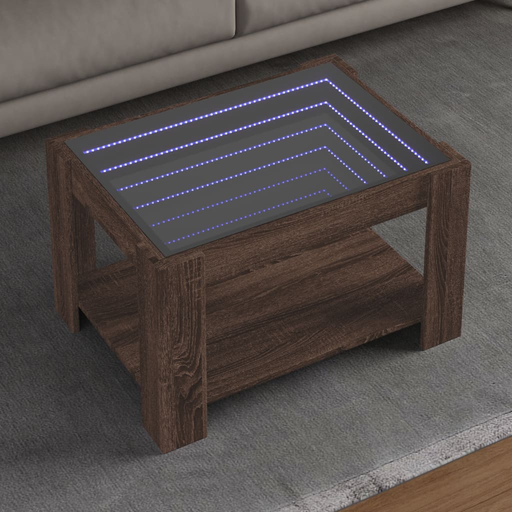vidaXL Stolik kawowy z LED, brązowy dąb, 73x53x45 cm
