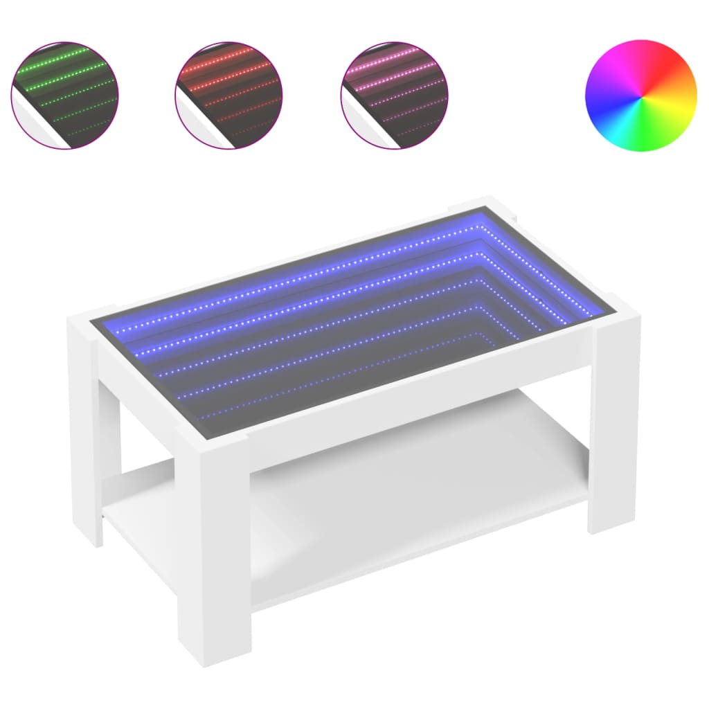 vidaXL Stolik kawowy z LED, biały 93x53x45 cm, materiał drewnopochodny