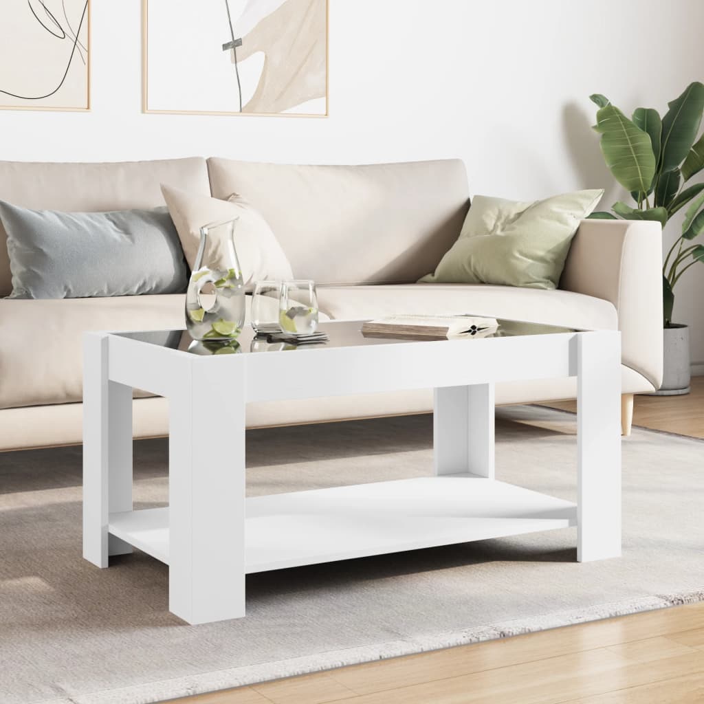 vidaXL Stolik kawowy z LED, biały 93x53x45 cm, materiał drewnopochodny