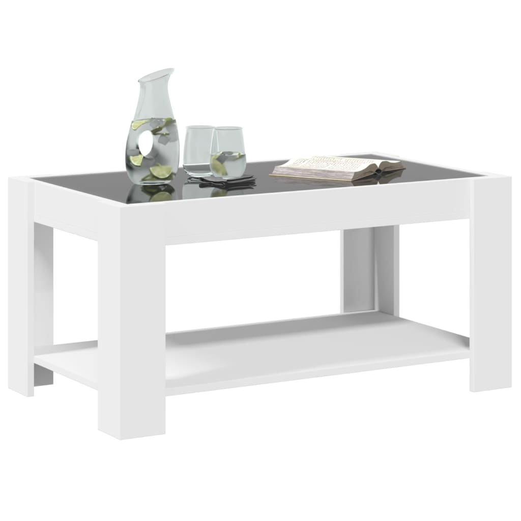 vidaXL Stolik kawowy z LED, biały 93x53x45 cm, materiał drewnopochodny