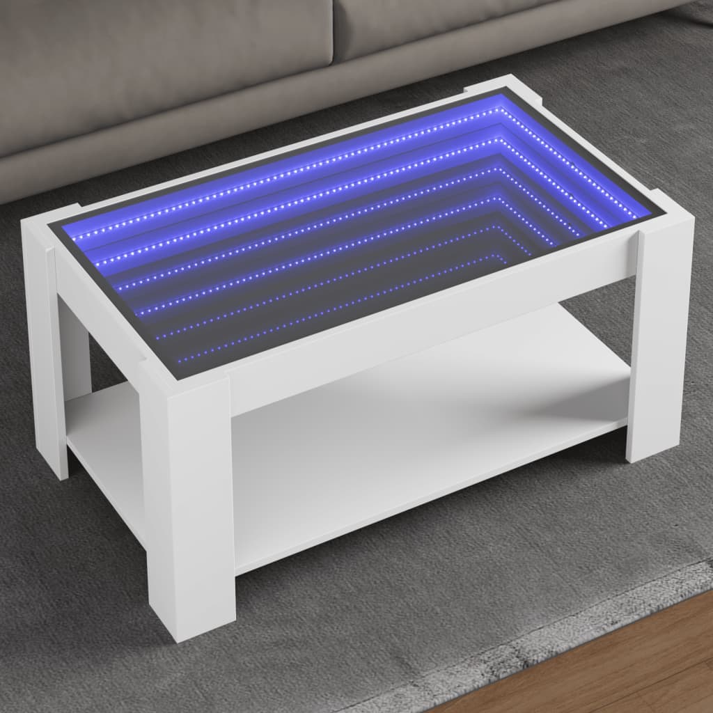 vidaXL Stolik kawowy z LED, biały 93x53x45 cm, materiał drewnopochodny