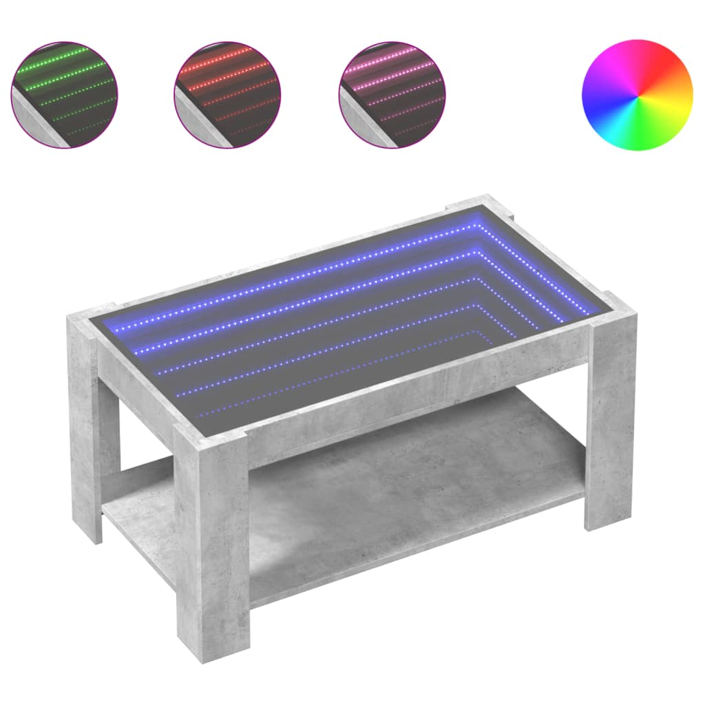 vidaXL Stolik kawowy z LED, szarość betonu, 93x53x45 cm