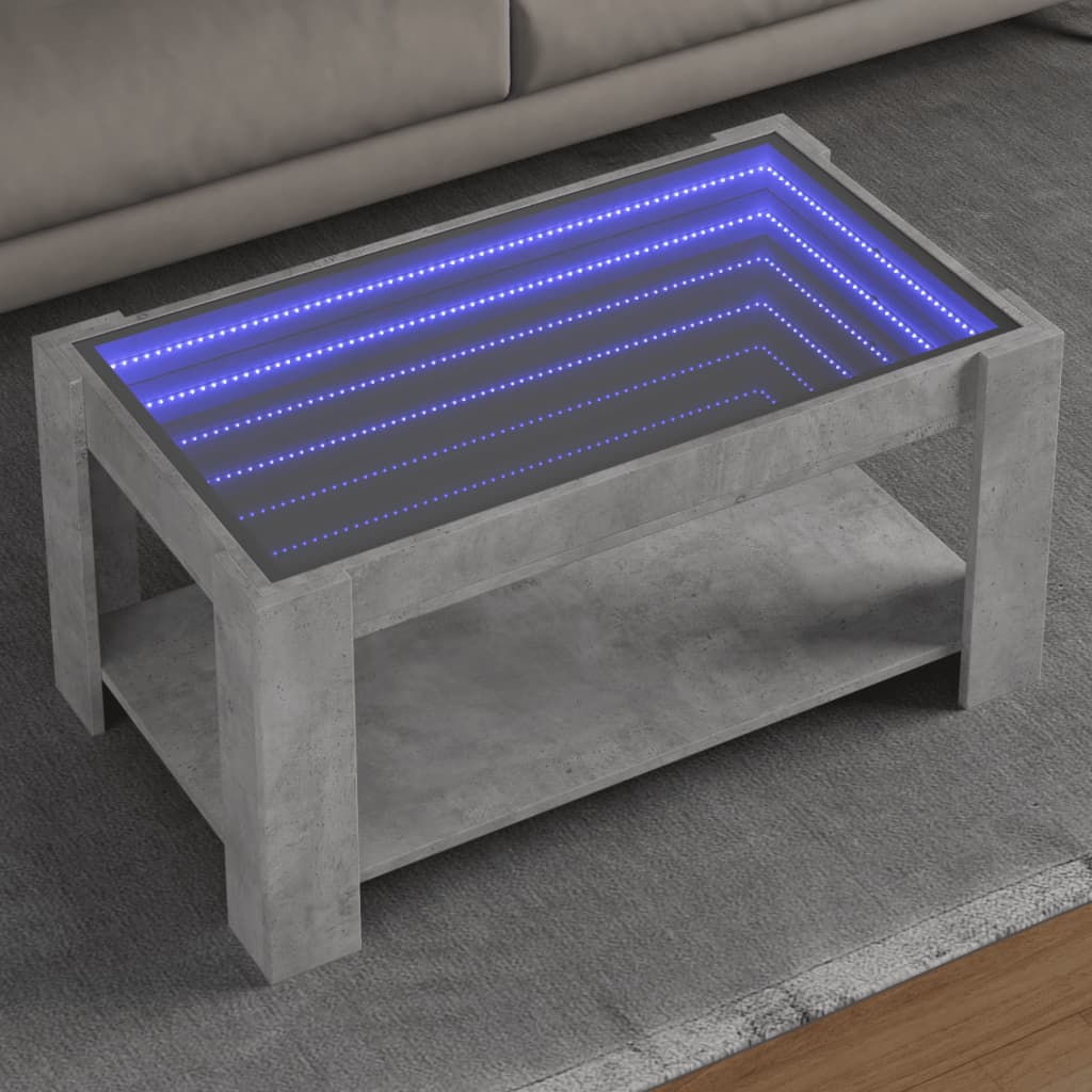 vidaXL Stolik kawowy z LED, szarość betonu, 93x53x45 cm