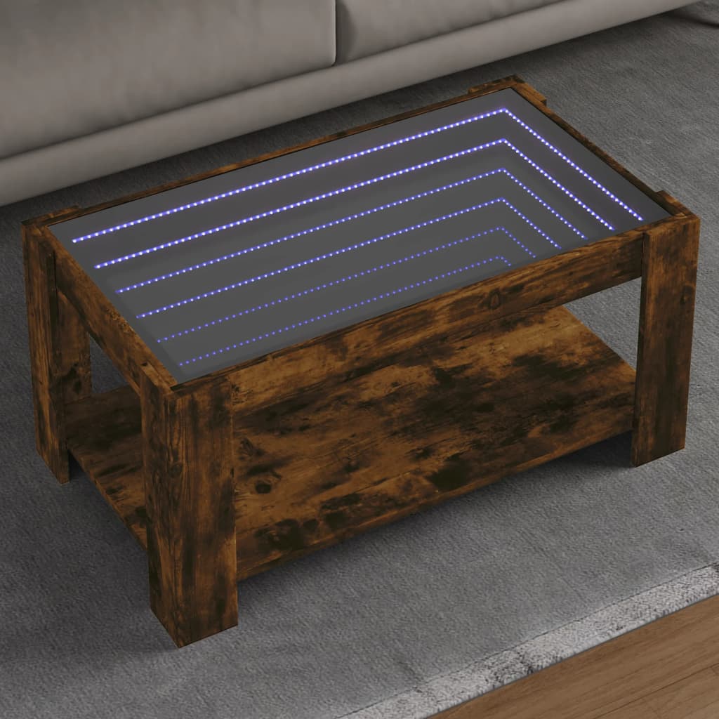 vidaXL Stolik kawowy z LED, opalany dąb, 93x53x45 cm