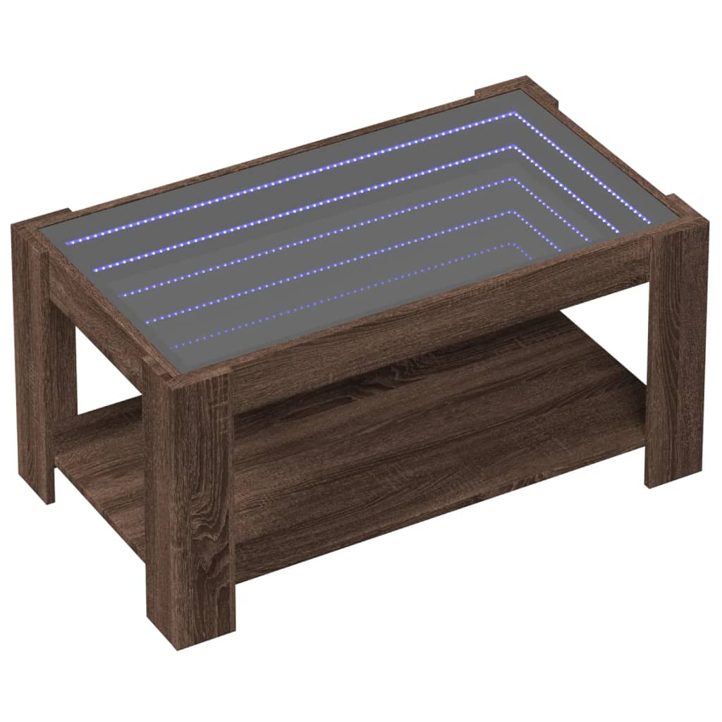 vidaXL Stolik kawowy z LED, brązowy dąb, 93x53x45 cm