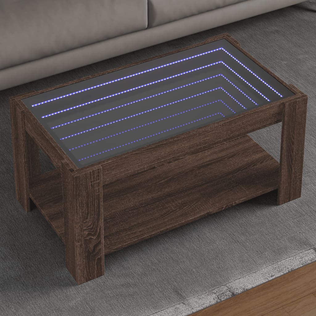 vidaXL Stolik kawowy z LED, brązowy dąb, 93x53x45 cm
