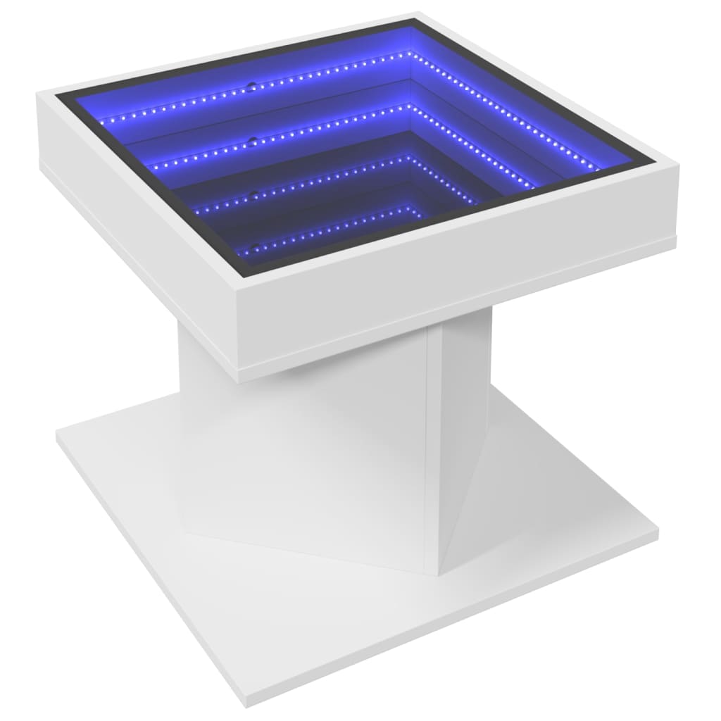 vidaXL Stolik kawowy z LED, biały 50x50x45 cm, materiał drewnopochodny