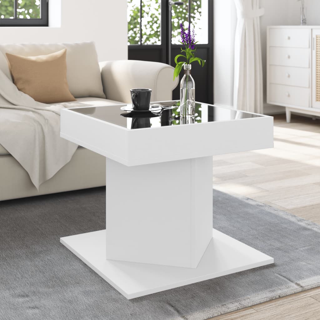 vidaXL Stolik kawowy z LED, biały 50x50x45 cm, materiał drewnopochodny
