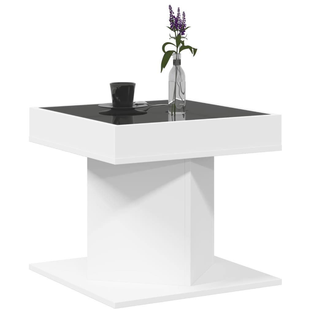 vidaXL Stolik kawowy z LED, biały 50x50x45 cm, materiał drewnopochodny