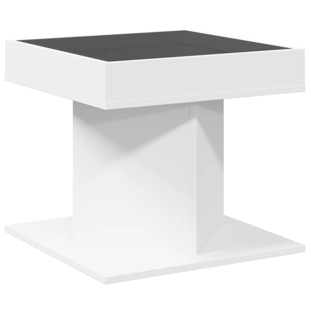 vidaXL Stolik kawowy z LED, biały 50x50x45 cm, materiał drewnopochodny