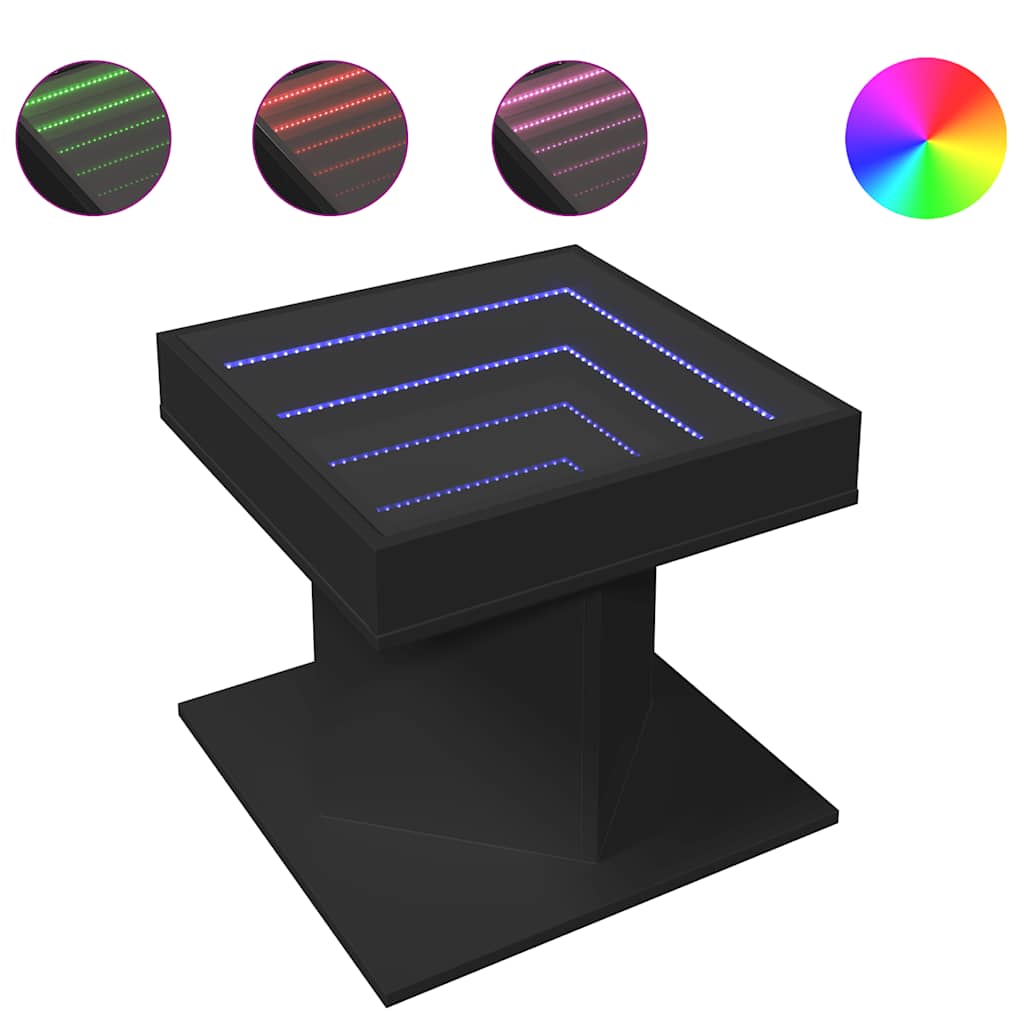 vidaXL Stolik kawowy z LED czarny 50x50x45 cm, materiał drewnopochodny